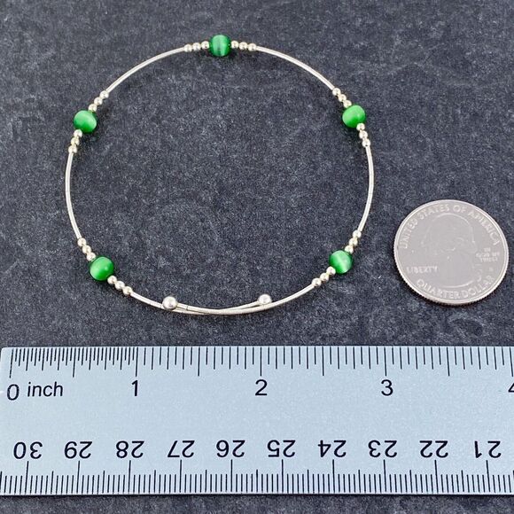 Memory Wire Green Cat's Eye Bracelet | Sterling Silver 925 | 7.5" - Picture 3 of 4